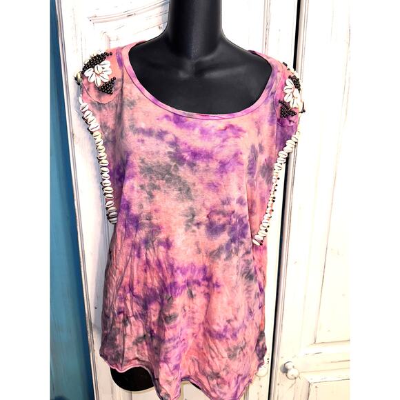 RARE SPELL DESIGNS & THE GYPSY COLLECTIVE HANALEI TIE DYE COWRIE SHELL TANK - Picture 3 of 16